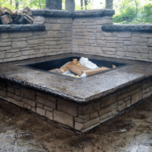 Seamless Slate concrete patio and fireplace